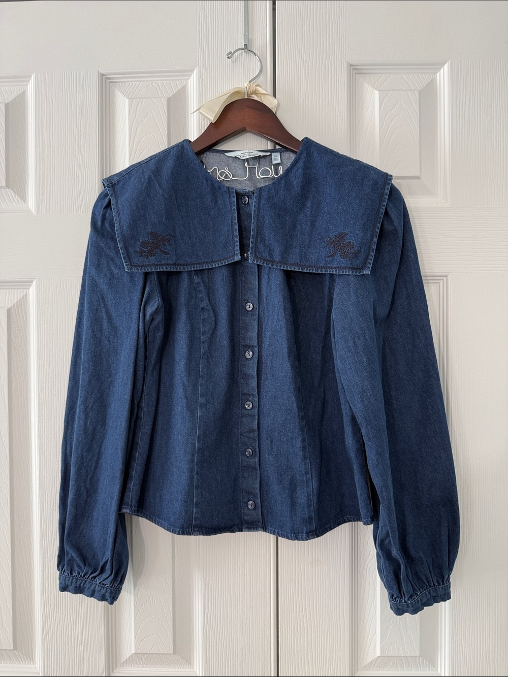 & Other Stories Paris Atelier Sailor Collar Denim Blouse Women’s 4 Embroidered